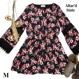 Altar'd State Black Pink Floral Dress Sz M